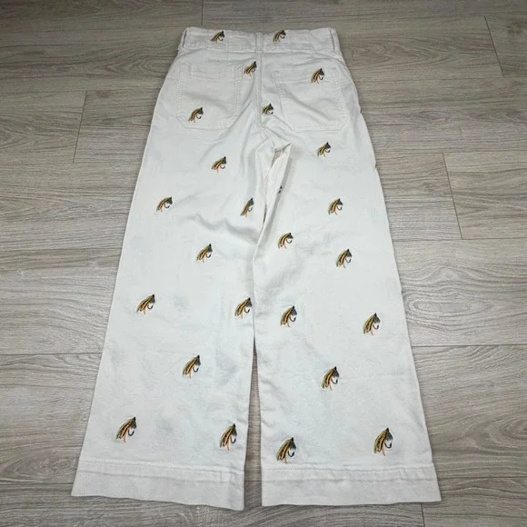 Maeve Anthropologie The Colette Wide Leg Pants White Fishing Fly Embroidered 29 - Picture 8 of 10
